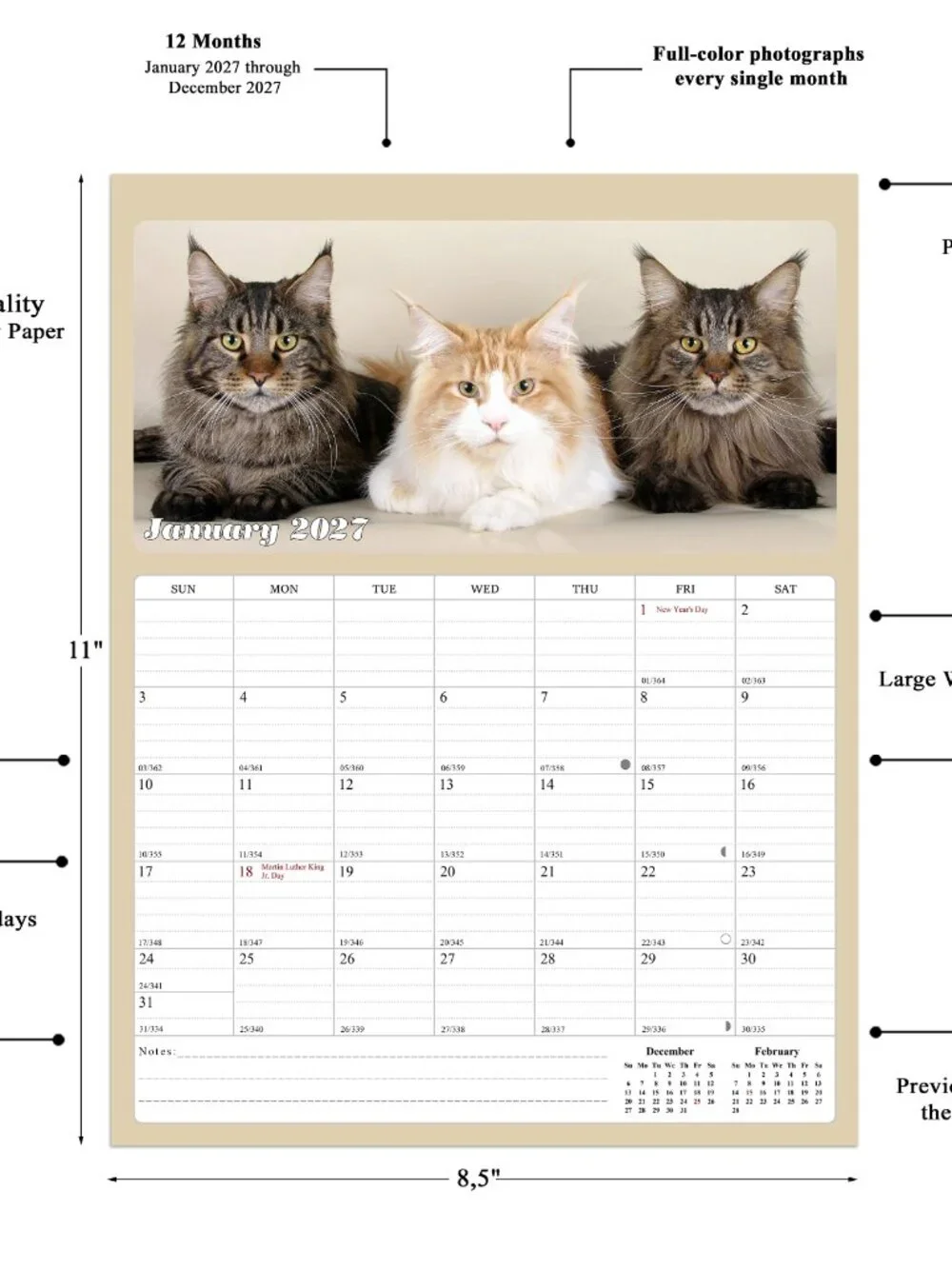 2027 Calendar Magnetic Peel & Stick 12 Months 8.5